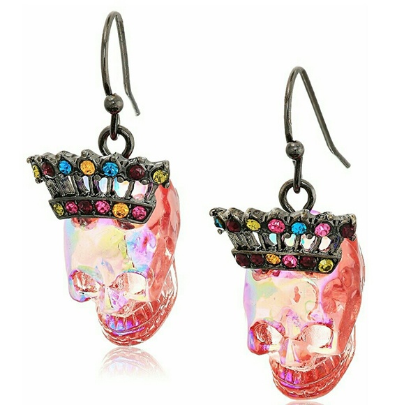 Betsey Johnson Jewelry - One Left! Betsey Johnson Iridescent Skull Earrings